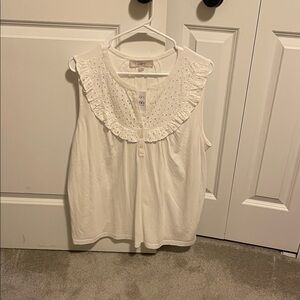 LOFT White Eyelet Ruffle Blouse